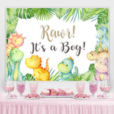 Es ist A Baby Dinosaurier Grün Blätter Karikatur Hintergrund für babydusche